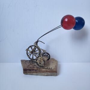 Vintage Metal Bike Balloon On Marble Base Signed Sculpture Miles Randolph Art